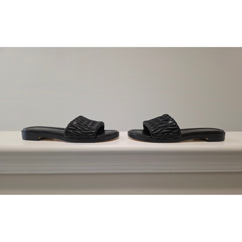 Women's sz 6 M Rare Michael Kors Carson Flat Slide Black Quilted Ruched Sandals - Picture 4 of 12